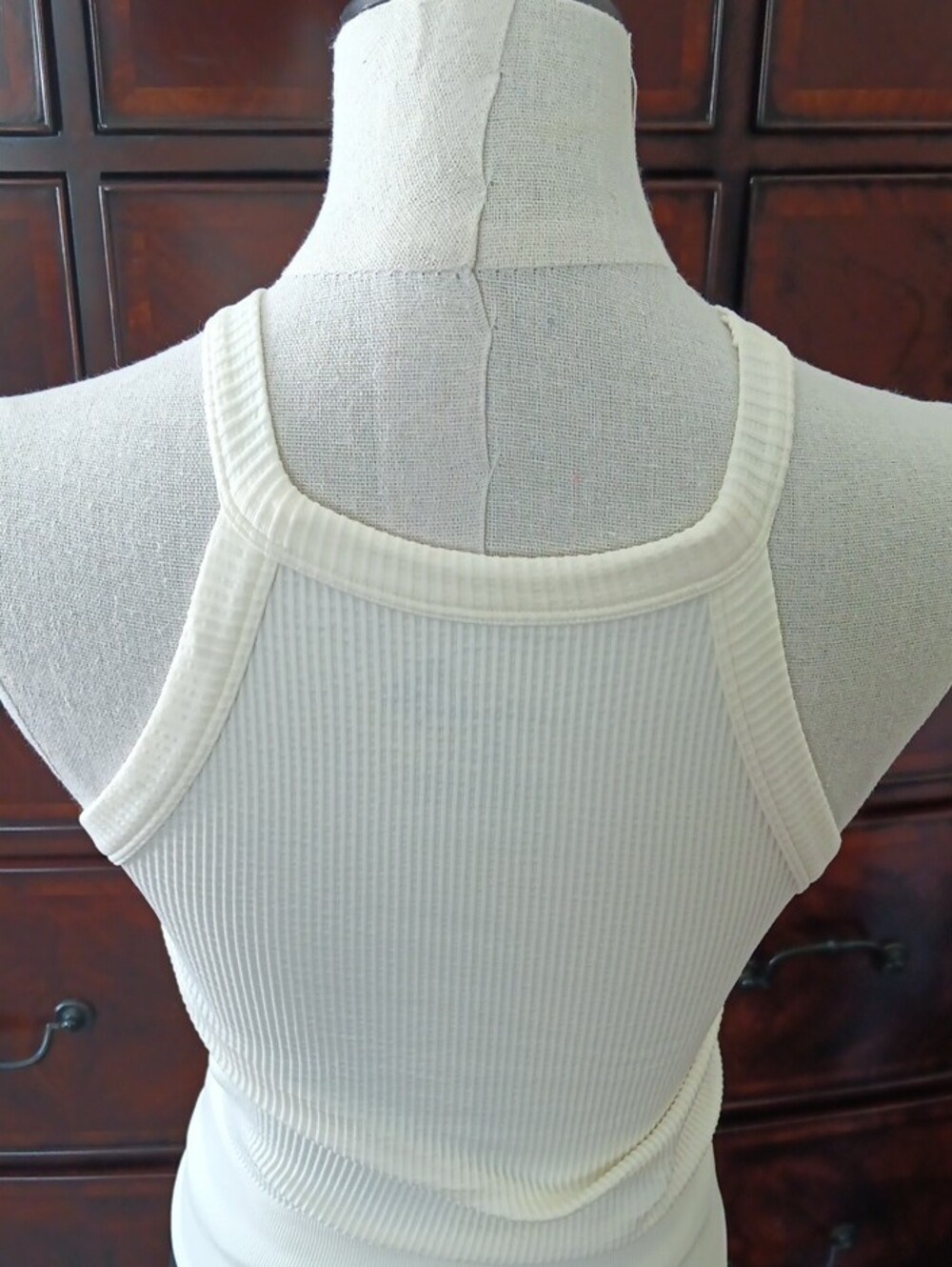 Petite Women Ribbed Halter Tank Top in Cream - Picture 3 of 6
